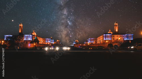 Photography Night time photos of Rashtrapati Bhavan at New Delhi,India with milky way