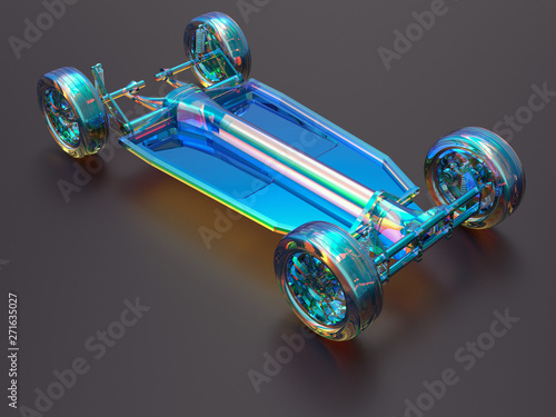 3D rendering - transparent view of an electric car chassis photo