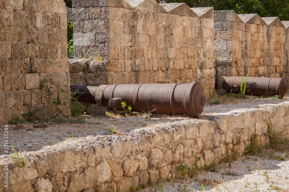 RHODOS, GREECE, The Palace of the Grand Master of the Knights of Rhodes, old cannons RHODOS, GREECE, The Palace of the Grand Master of the Knights of Rhodes, old cannons