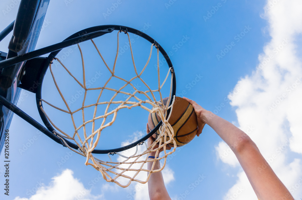 Slam dunk in street basketball