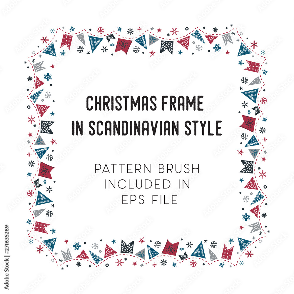 Fototapeta premium Christmas frame and brush with corner tiles