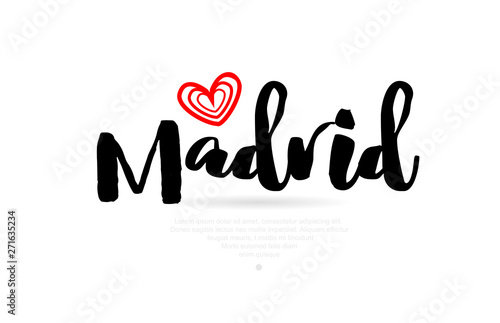 Madrid city with red heart design for typography and logo design