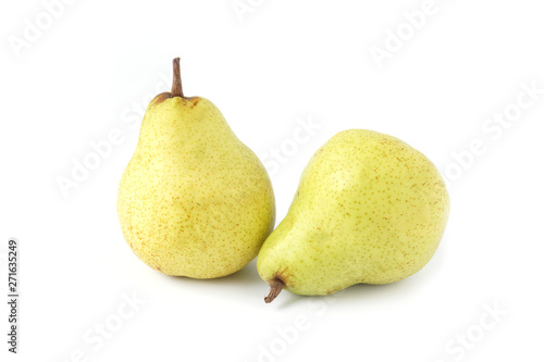Ripe green pear fruit isolated on white background