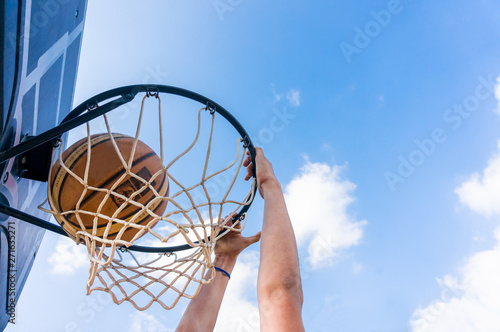 Photography Slam dunk in street basketball