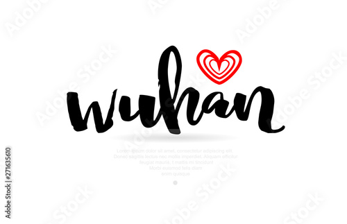 Wuhan city with red heart design for typography and logo design
