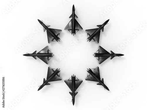 3D rendering - top view of a fighting plane squads