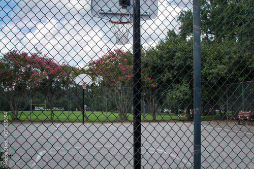 Basketball court on sunny day