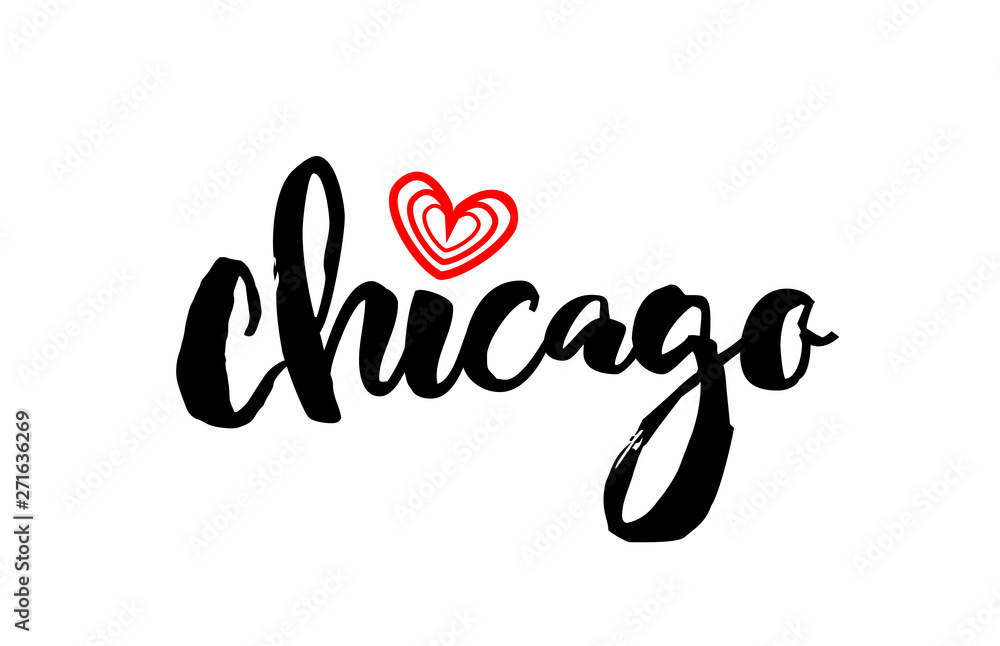 Chicago city with red heart design for typography and logo design