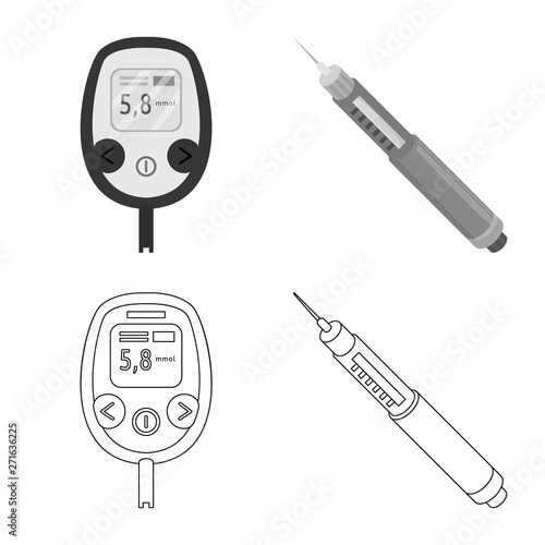 Vector illustration of diet and treatment  sign. Set of diet and medicine stock symbol for web.