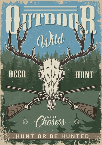 Vintage hunting colorful poster