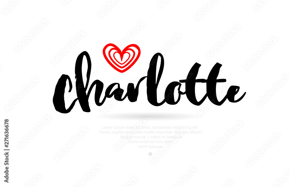 charlotte city with red heart design for typography and logo design