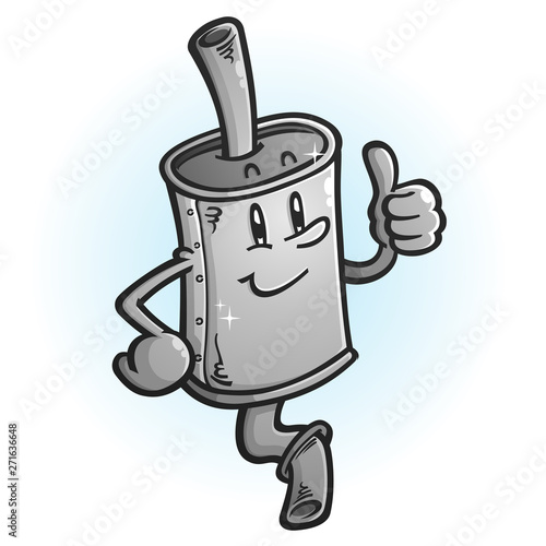 A brand new muffler cartoon mascot giving a thumbs up gesture of approval