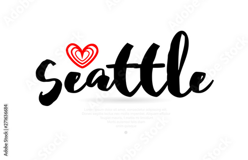 seattle city with red heart design for typography and logo design