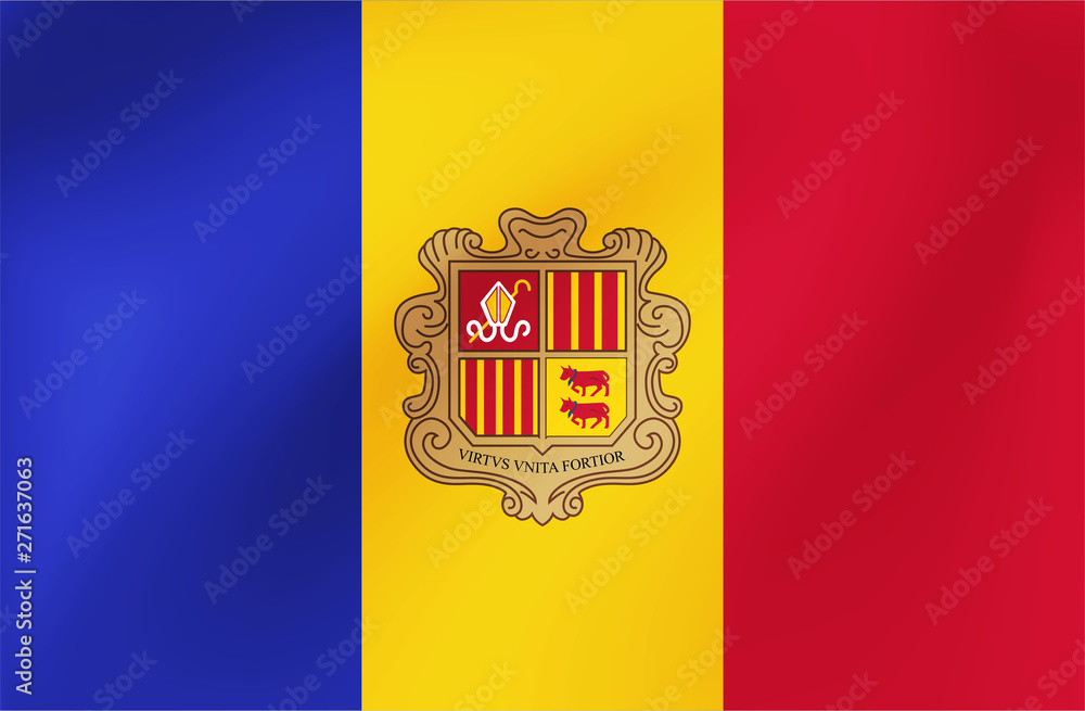 Vector national flag of Andorra. Illustration for sports competition, traditional or state events.
