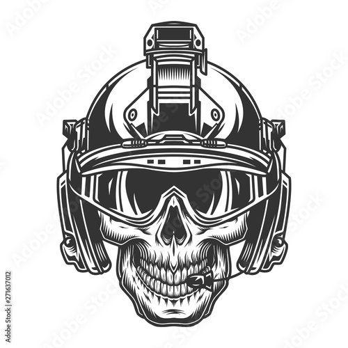 Skull in modern military helmet