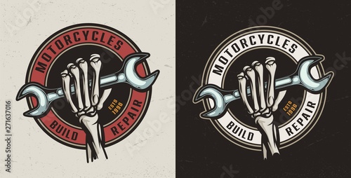 Motorcycle repair shop round colorful emblem