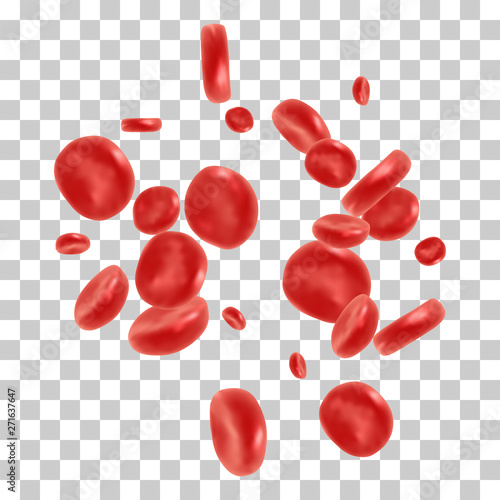 Red blood cell flowing in vein or artery. Vector illustration on transparent background. Healthcare and medical zoom concept.