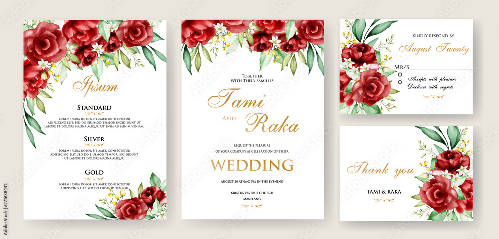Fototapeta elegant watercolor floral wedding card template