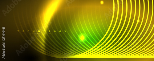 Shiny neon lines template - northern lights glowing blur lines. Futuristic style glow neon 80s disco club or night party techno template