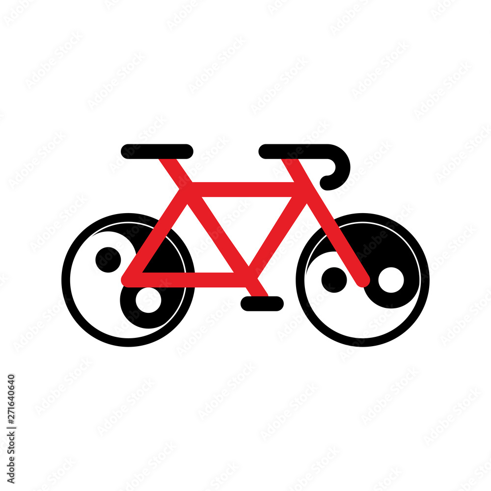 Bicycle with yin yang wheel isolated on white background. Vector illustration. Bicycle with yin yang wheel isolated on white background. Vector illustration.