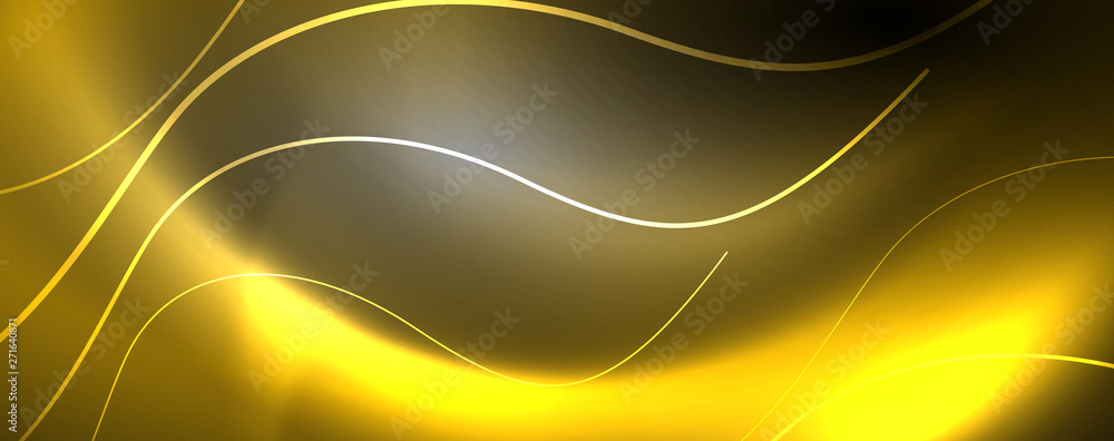 Fototapeta premium Shiny neon lights, dark abstract background with blurred magic neon light curved lines