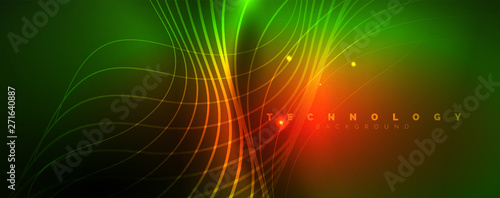 Shiny neon lines template - northern lights glowing blur lines. Futuristic style glow neon 80s disco club or night party techno template