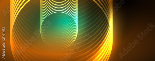 Shiny neon lines template - northern lights glowing blur lines. Futuristic style glow neon 80s disco club or night party techno template