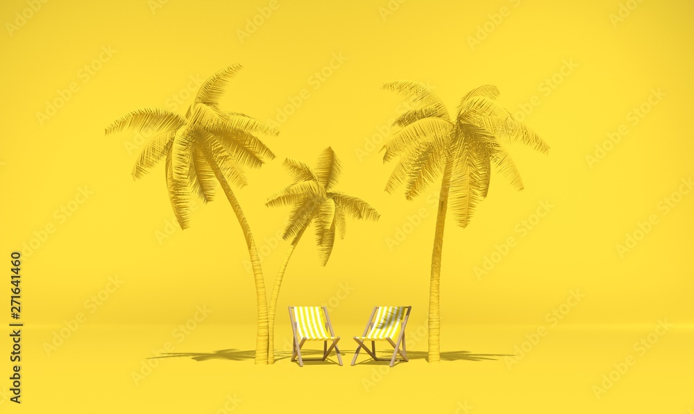 illustration vacances avec palmiers et transats