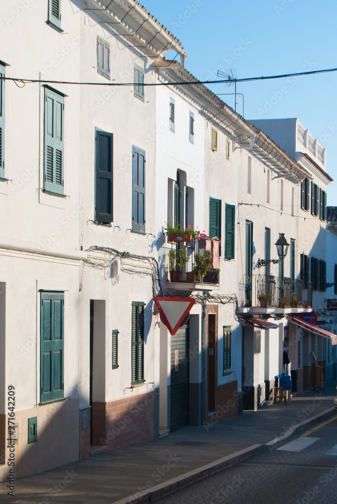 A small street in the city of El Mercadal of Minorca island