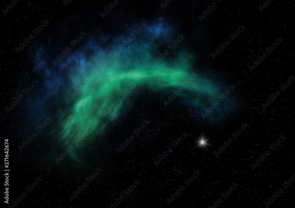 Star field in space and a nebulae. 3D rendering Star field in space and a nebulae. 3D rendering