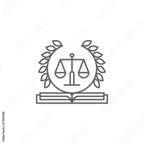 Justice book outline icon. Elements of Law illustration line icon. Signs, symbols and vectors can be used for web, logo, mobile app, UI, UX