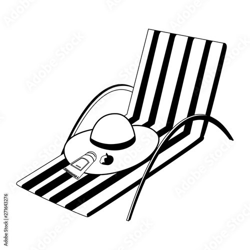 summer beach chair with straw hat and blocker