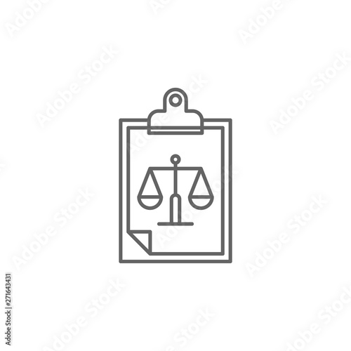 Justice clipboard outline icon. Elements of Law illustration line icon. Signs, symbols and vectors can be used for web, logo, mobile app, UI, UX