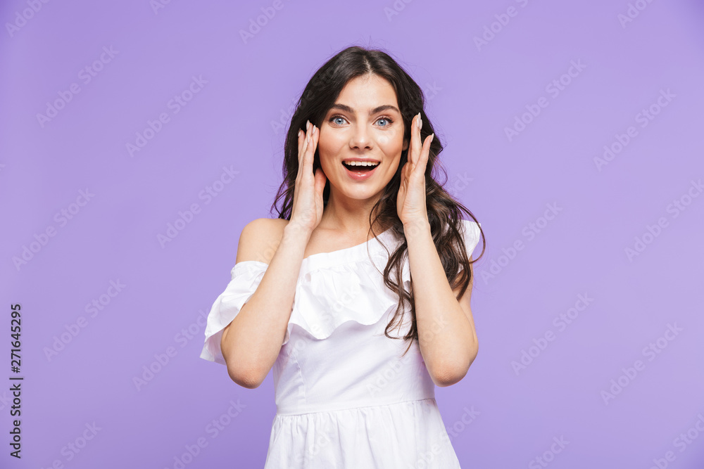 Beautiful young woman wearing summer outfit standing Beautiful young woman wearing summer outfit standing
