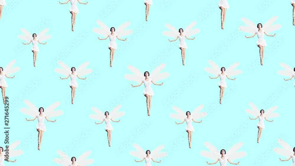 Minimal motion pattern art. Stylish girl fairy in white clothing Minimal motion pattern art. Stylish girl fairy in white clothing