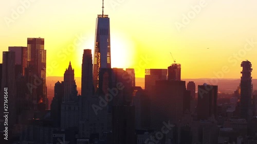 Aerial, One World Trade Center sunset