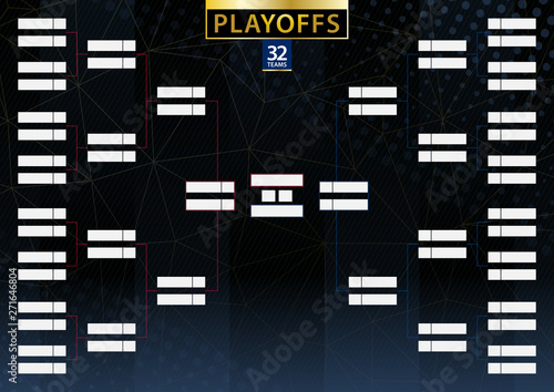 Two conference tournament bracket for 32 team or player on dark background. photo