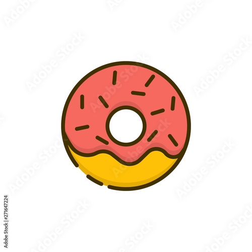 Doughnut outline color icon. Dessert snack