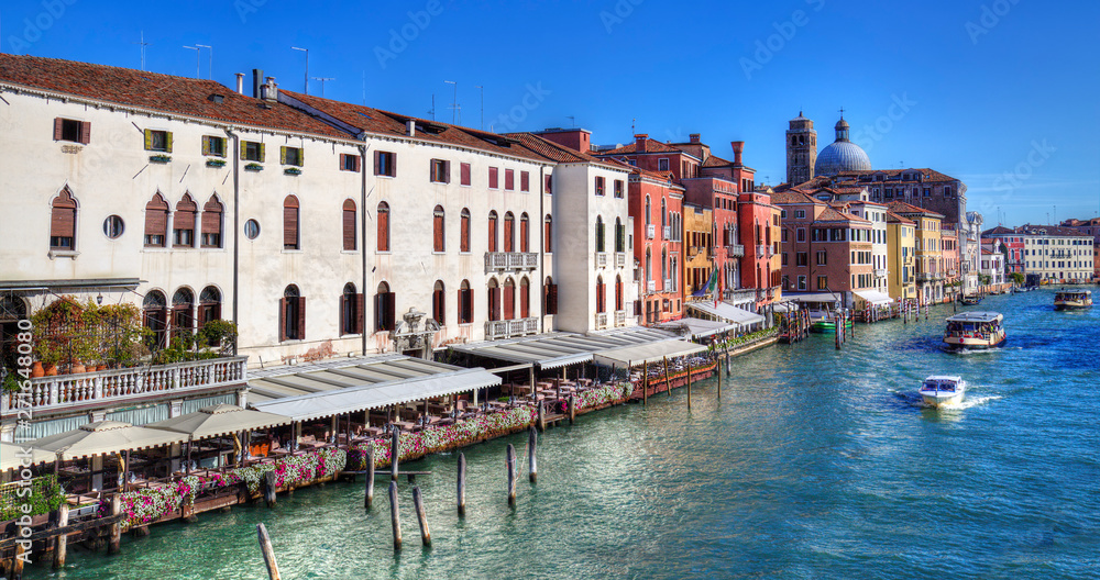 Restaurants along the Grand Canal in Venice, Italy