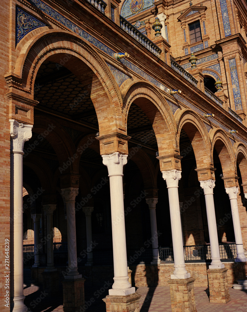 Detail of the arches in Plaza de Espana in Seville