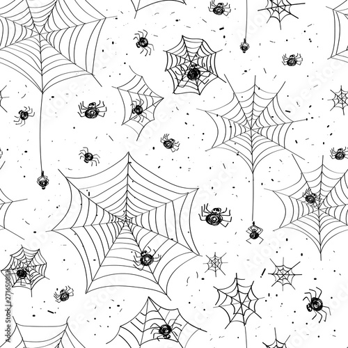 Hand drawing pattern with spiders and web