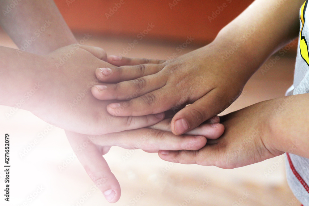 Children holding hands, strong friendship Children holding hands, strong friendship