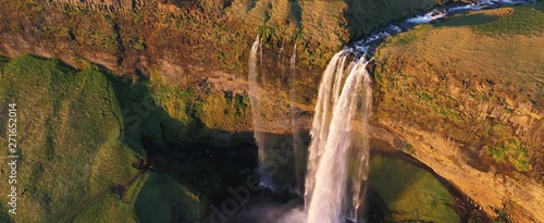 Tilt up aerial, Golden Falls in Iceland
