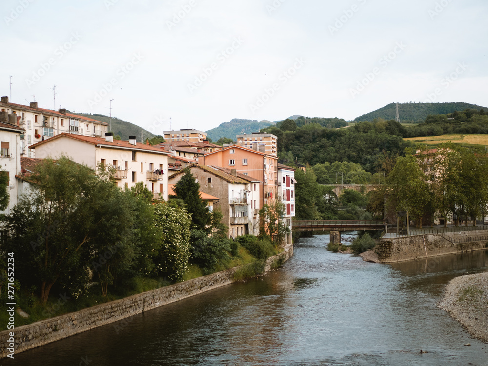 Little peaceful village next to a river in Basque Country