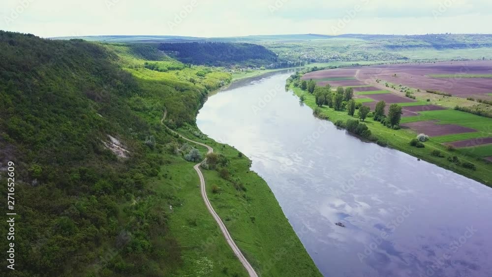 Flight over the river aat spring time. Dniester river of Moldova republic. Flight over the river aat spring time. Dniester river of Moldova republic.