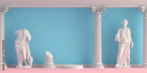 3d-illustration of interior with antique statues and columns