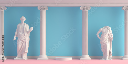 3d-illustration of interior with antique statues and columns