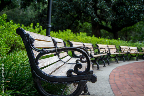 Canvas Print Line of park benches