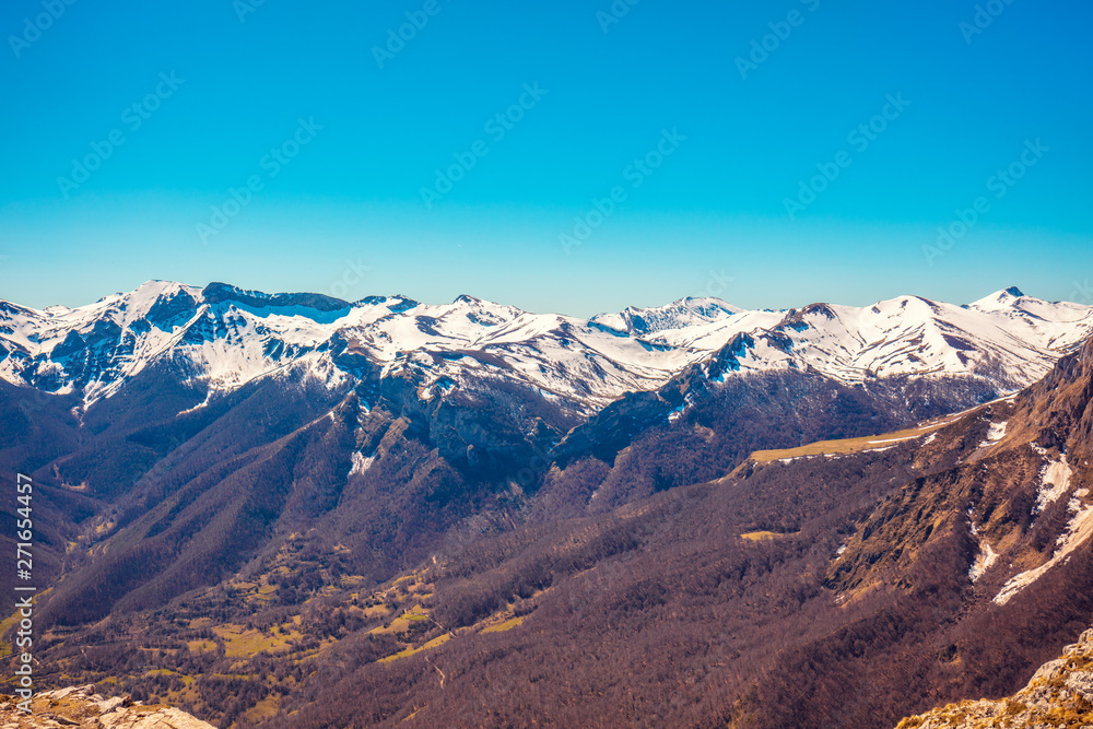 Mountain range, covered with snow. National park Peaks of Europe (Picos de Europa). Cantabria, Spain, Europe