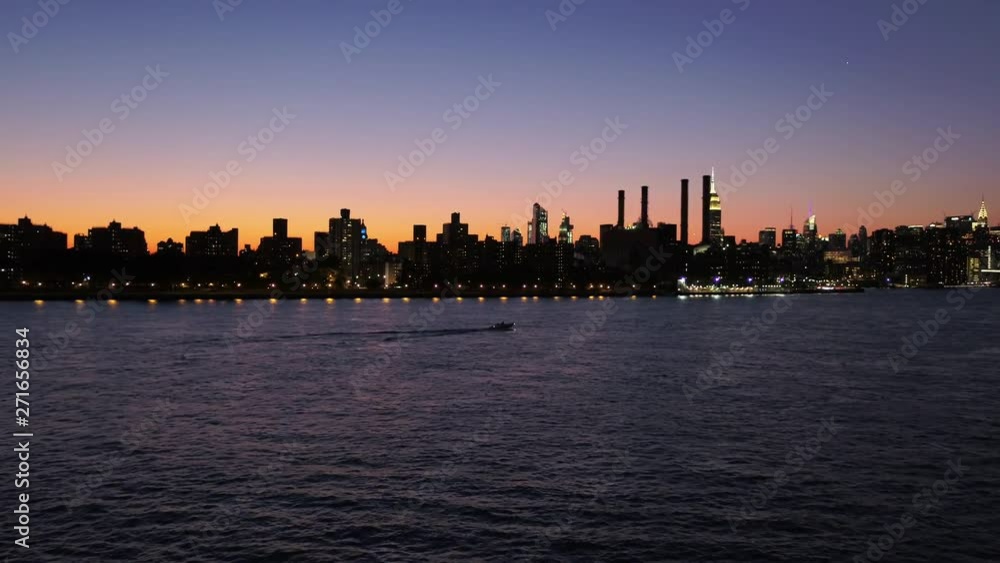 Sunset over East River, aerial Sunset over East River, aerial